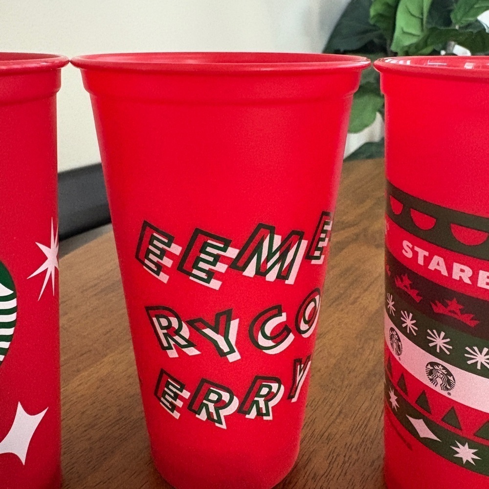 Starbucks Festive Red and Green Holiday Reusable Cups - Picture 3 of 5